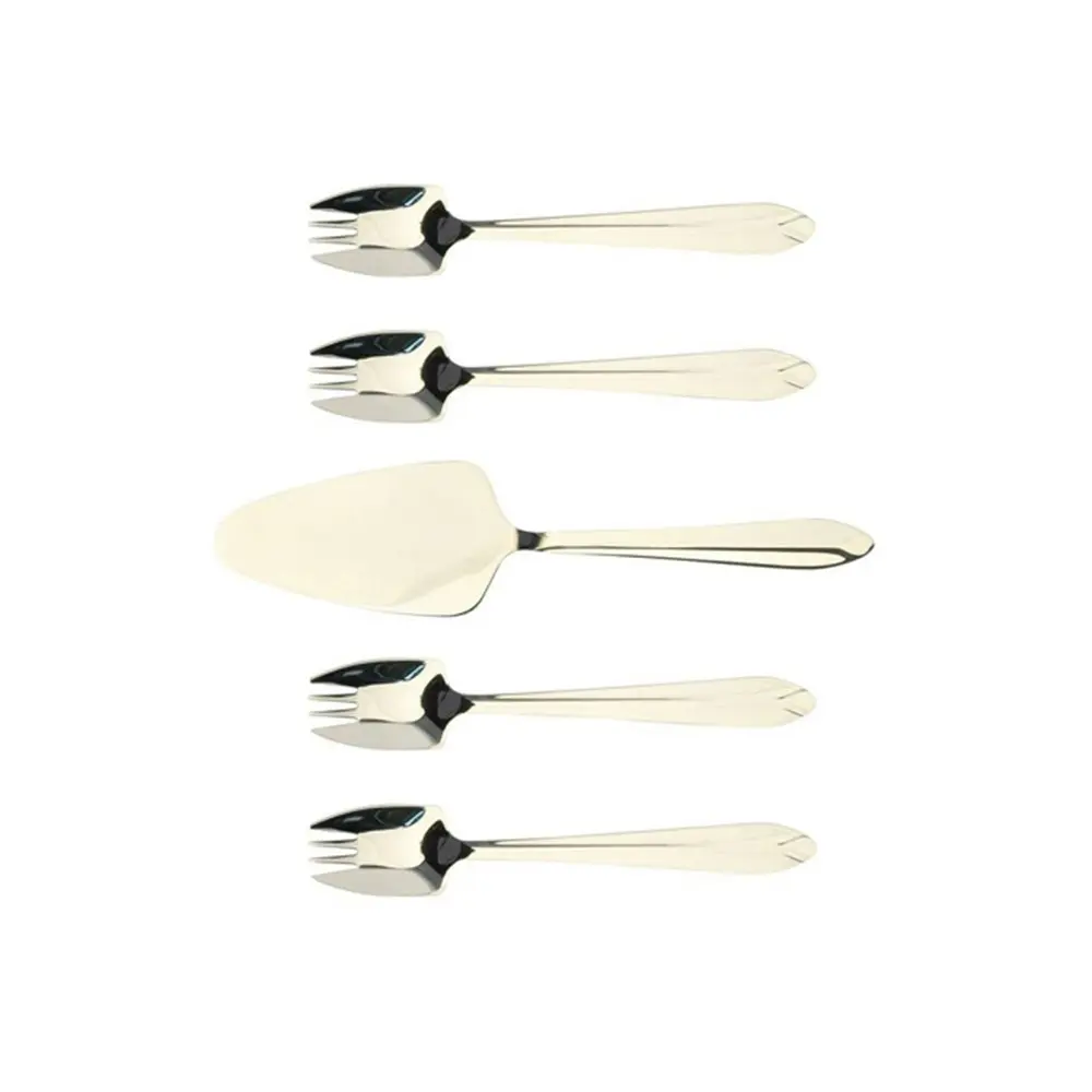 5pc Splayd Stainless Steel Mirror Cake Server w/ Spork Cutlery Set Silver