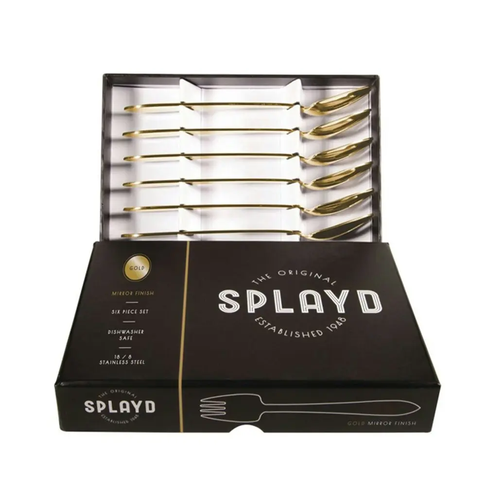 6pc Splayd Black Label S/S Gold Mirror Spork Cutlery Kitchen Utensil Set