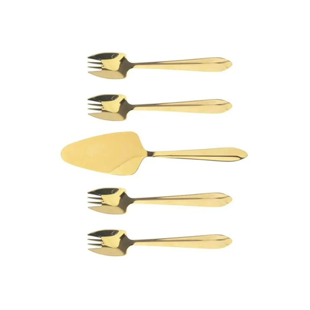 5pc Splayd Stainless Steel Cake Server/Spork Cutlery Utensil Set Gold Mirror