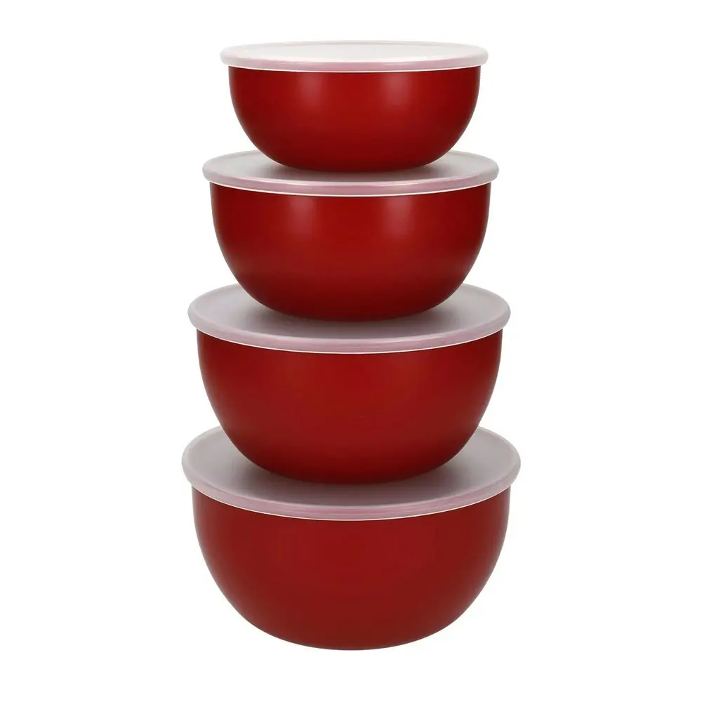 4pc KitchenAid Plastic Food Preparation Mixing Bowls w/Lids Round Emp Red