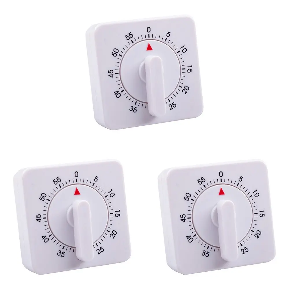 3x Appetito 60 Minute Timer Square w/ Alarm Home Kitchen Cooking Tools White