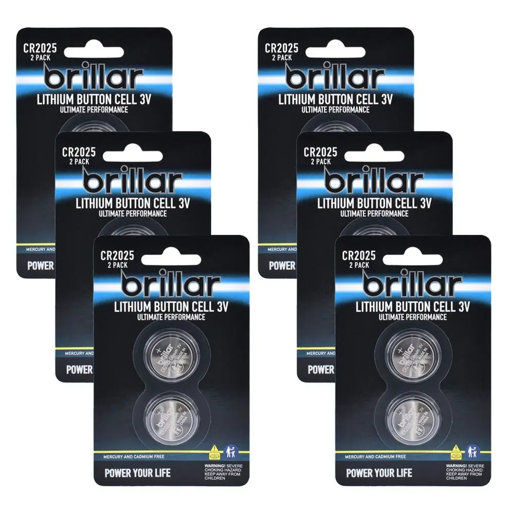 12pc Brillar Lithium Button Cell 3V Long Lasting Coin Batteries - Cr2025