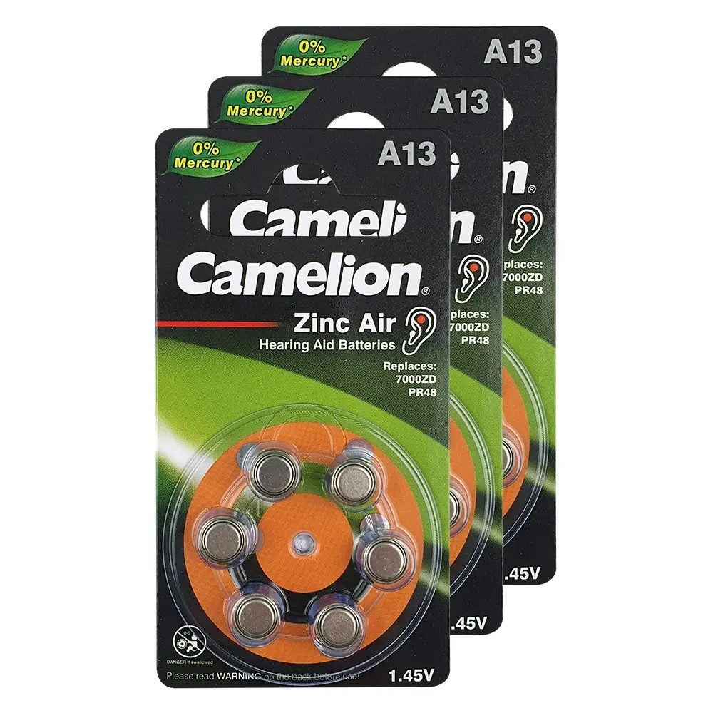 3x 6pc Camelion A13 Zinc Air 1.45V Battery Button Cell Batteries for Hearing Aid