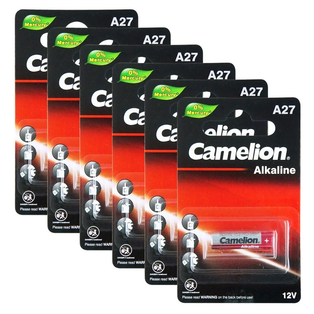 6x Camelion Alkaline Battery 12V 27A Cylindrical Power f/Garage Car Remote Alarm