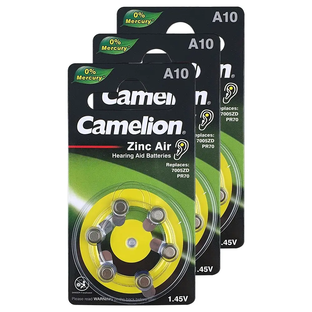 3x 6pc Camelion A10 Zinc Air 1.45V Battery Button Cell Batteries for Hearing Aid