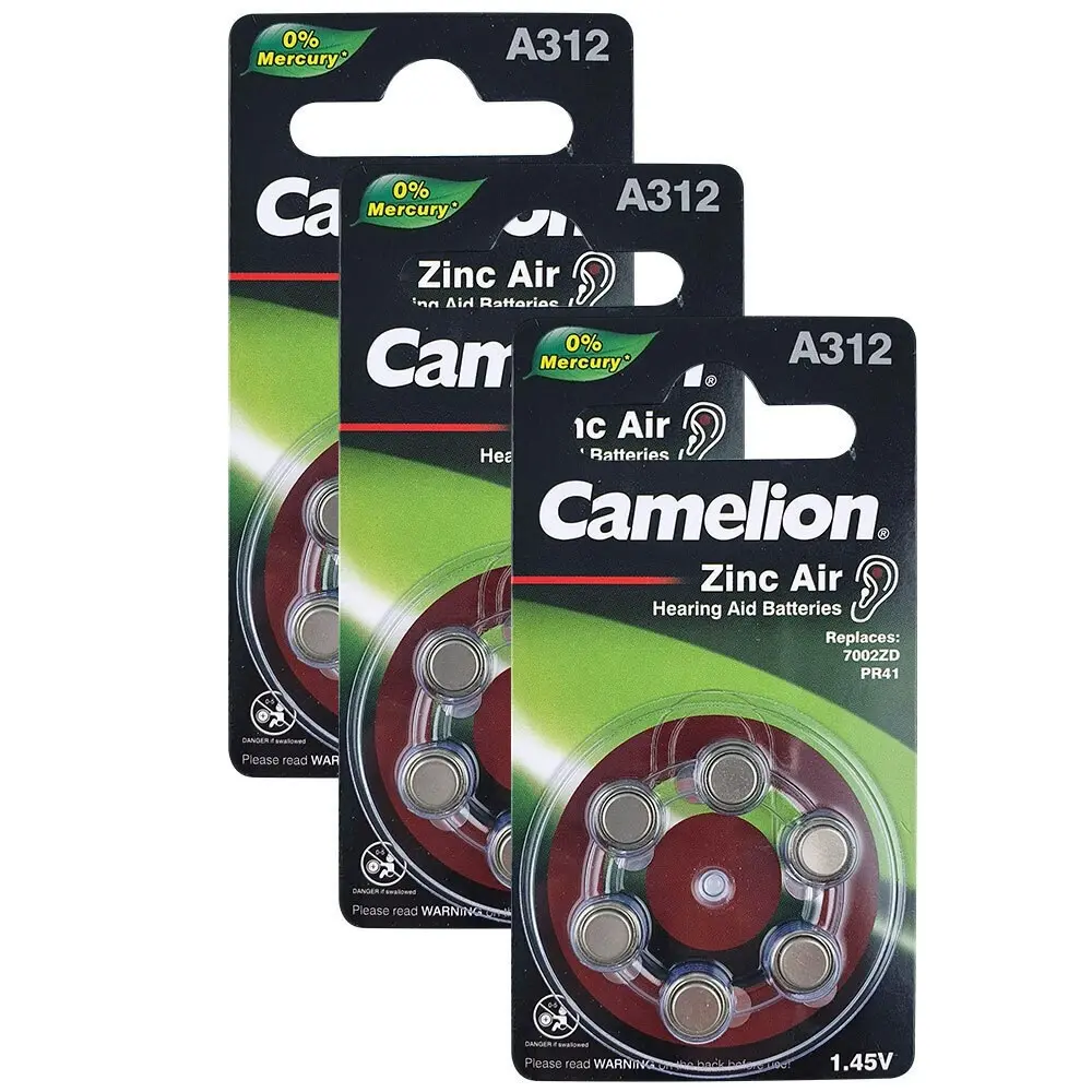 3x 6pc Camelion A312 Zinc Air 1.45V Battery Button Cell Batteries f/ Hearing Aid