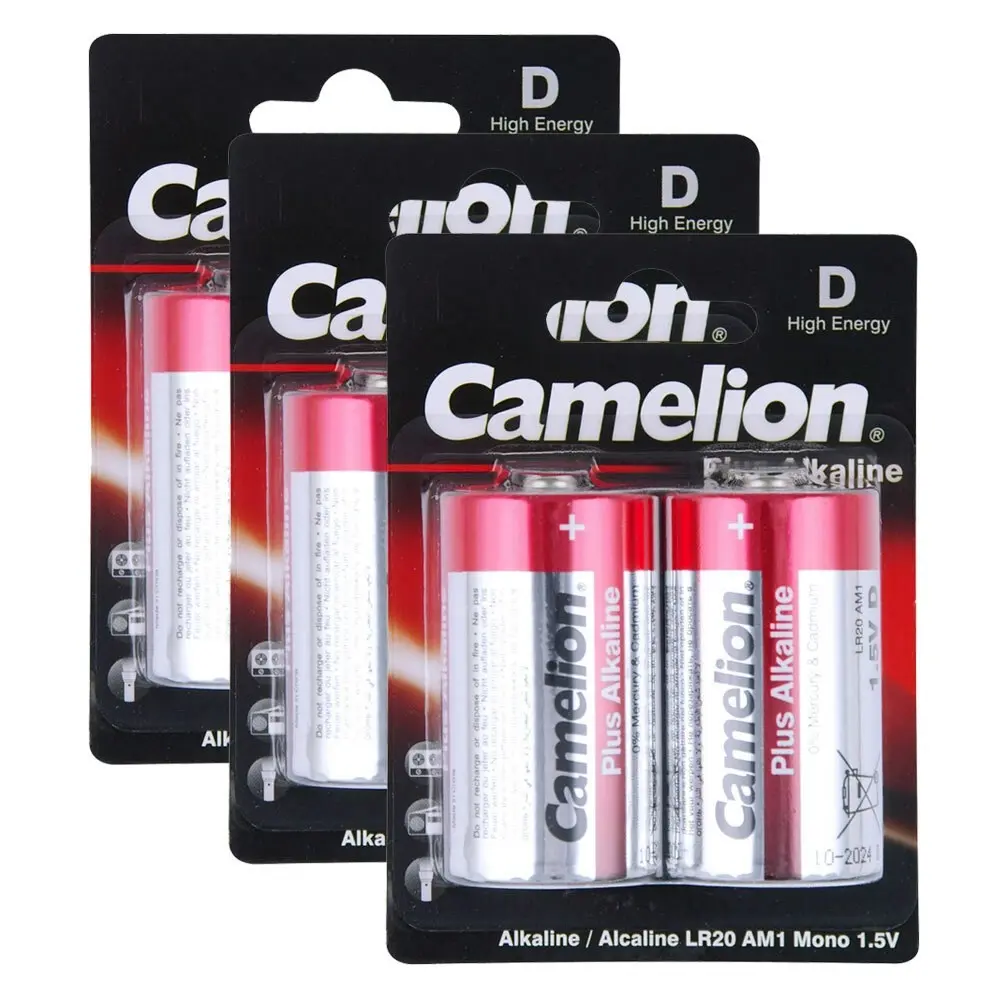 3x 2pc Camelion Alkaline D LR20 AM1 1.5V Battery Power Cylindrical Batteries