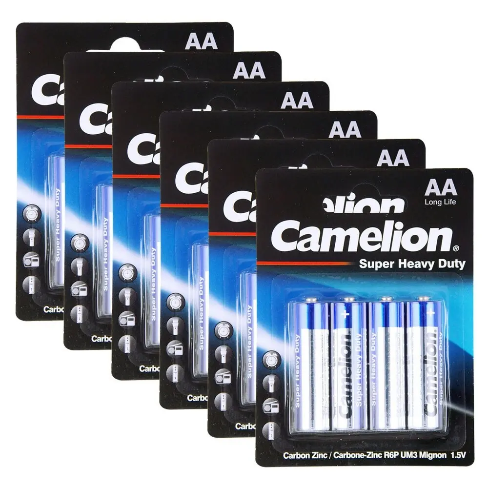 6x 4pc Camelion Super Heavy Duty AA 1.5V Battery Carbon Zinc R6P Power Batteries