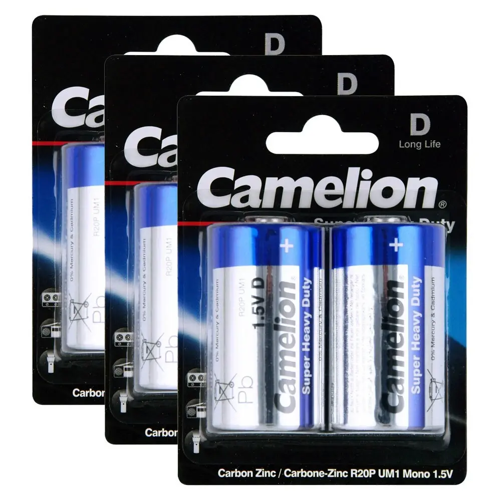 3x 2pc Camelion Super Heavy Duty D R20P UM1 1.5V Battery Carbon Zinc Batteries