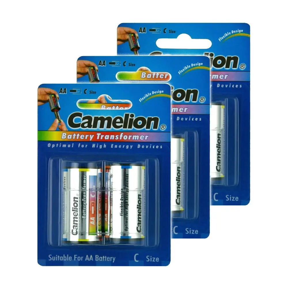 3x Camelion C Size Adaptor/Battery Transformer Optimal Adapter for AA Batteries