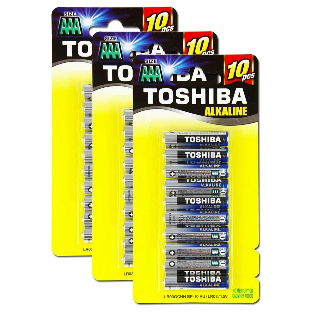 30pc Toshiba Alkaline AAA Battery 1.5V Leakage Resistant No Mercury/Cadmium LR03