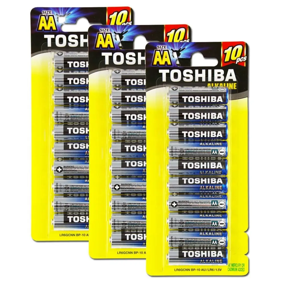 30pc Toshiba Alkaline AA Battery 1.5V Leakage Resistant No Mercury & Cadmium LR6