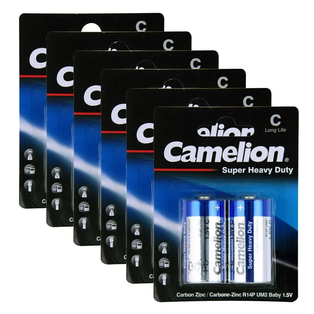 6x 2pc Camelion Super Heavy Duty C R14P 1.5V Battery Carbon Zinc Power Batteries