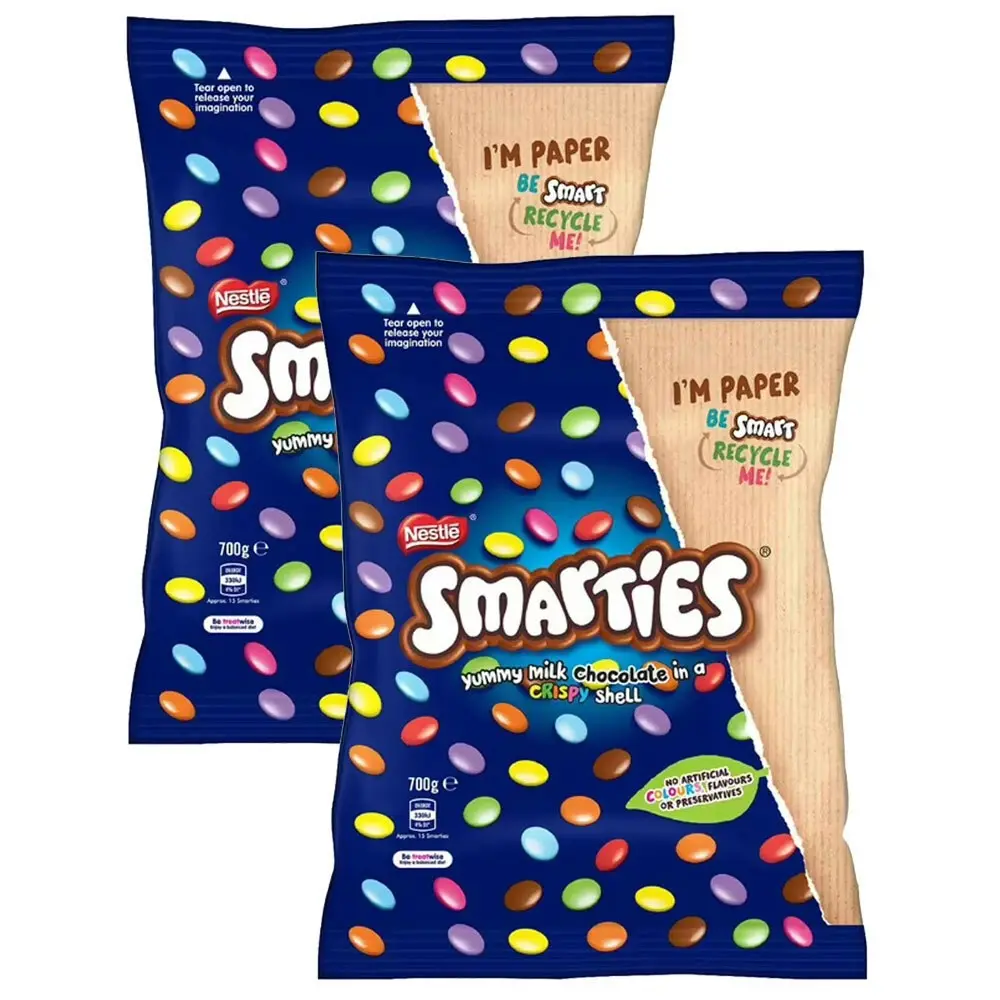 2x Nestle 700g Smarties Milk Chocolate Crispy Crunchy Shell Candy Snack Bag