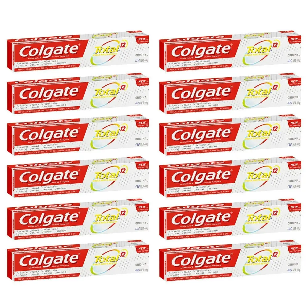 12x Colgate Total 40g Antibacterial Fluoride Toothpaste f/Cavities/Plaque/Enamel