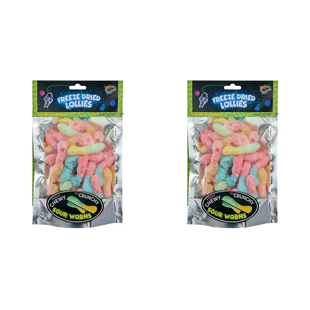 2x Heebie Jeebies 40g Sour Worms Freeze Dried Lollies Candy Sweets Confectionery