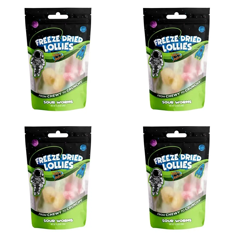 4x Heebie Jeebies 20g Mini Sour Worms Freeze Dried Lollies Candy Confectionery