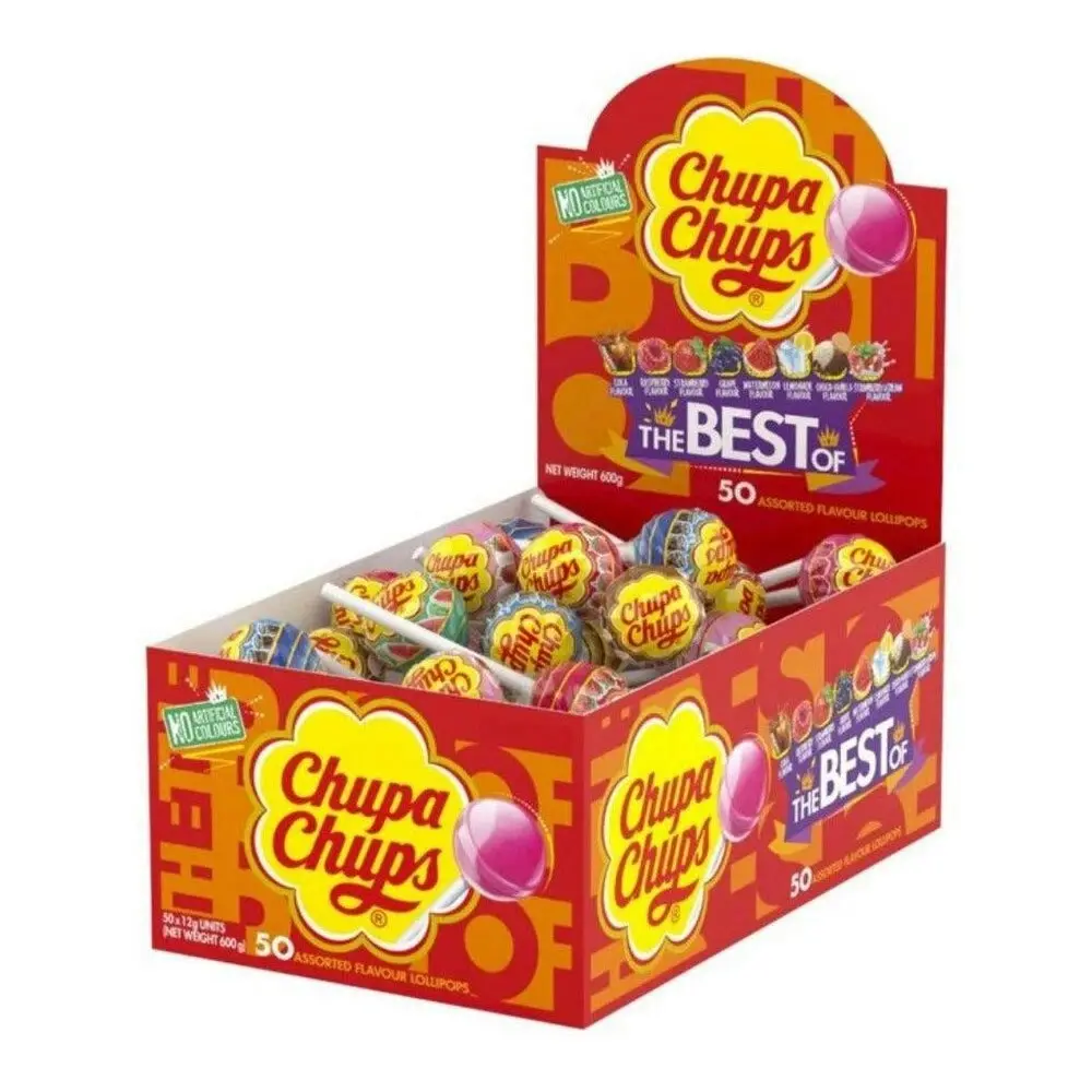 50pc Chupa Chups The Best of Assorted Lollipops Flavours Sweets/Candy Box