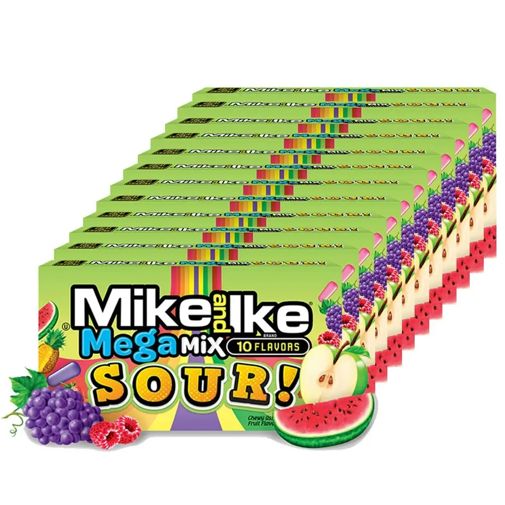 12x Mike & Ike 141g Mega Mix 10 Sour Fruit Flavoured Confectionery Chewy Candy