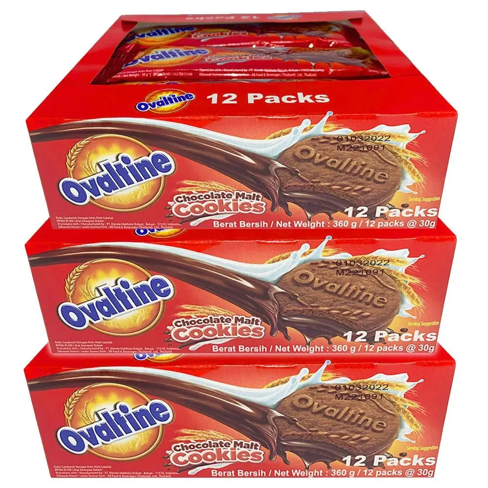 36x 3PK 30g Monde Ovaltine Chocolate Malt Biscuits/Cookies/Sweets/Confectionary