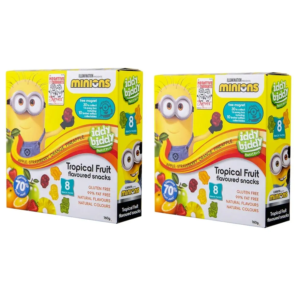 16x Iddy Biddy Fruity Bites Minions Tropical Gummy Fruit Snack Packs 160g Candy