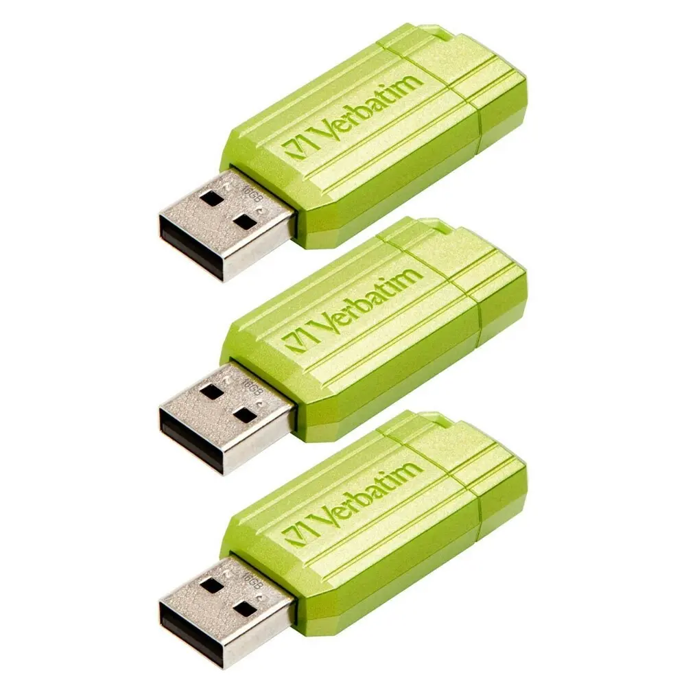 3PK Verbatim 16GB PinStripe USB 2.0 Drive/Pen Drive For Windows/Mac/Linux Green