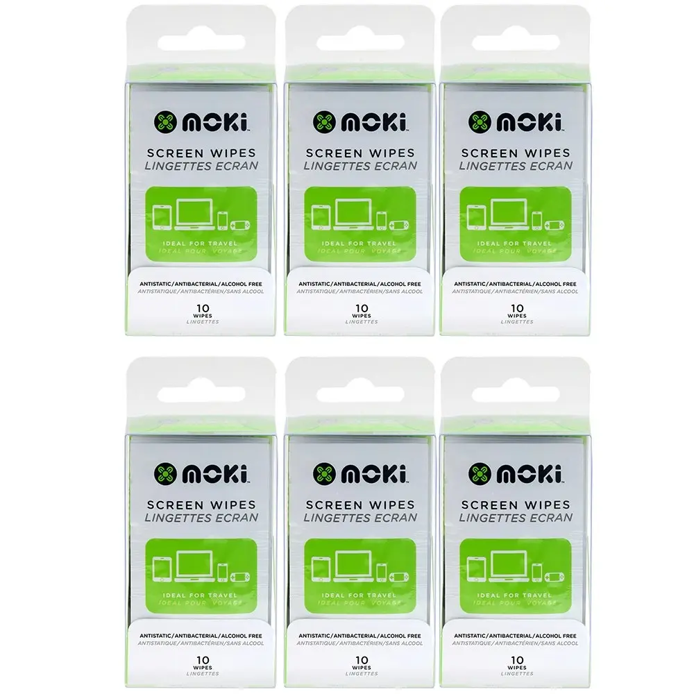 6x 10pc Moki Antistatic/Anti-Bacterial/Alcohol Free Laptop/Computer Screen Wipes