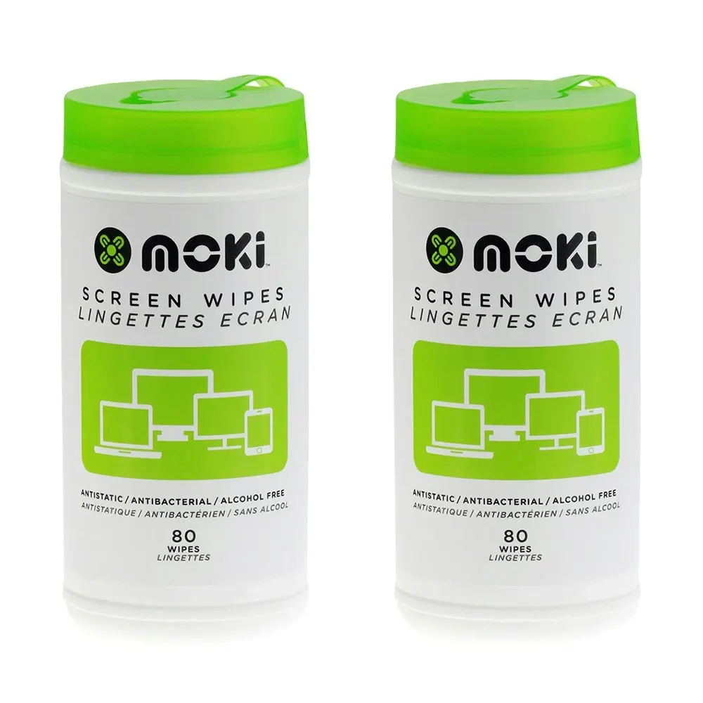 2x 80pc Moki Antistatic/Anti-Bacterial/Alcohol Free Laptop/Computer Screen Wipes