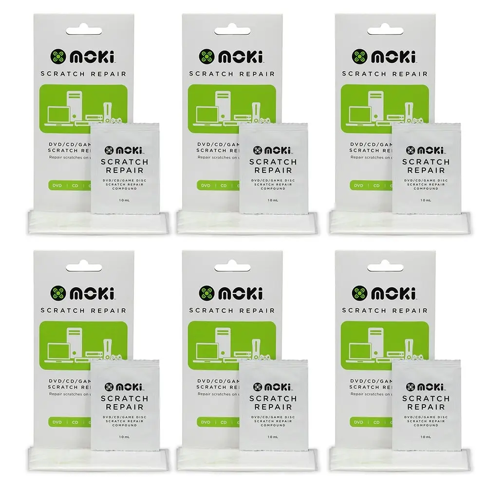 6x Moki DVD/CD Game Disc Scratch Repair Kit with 10ml Compound Polish