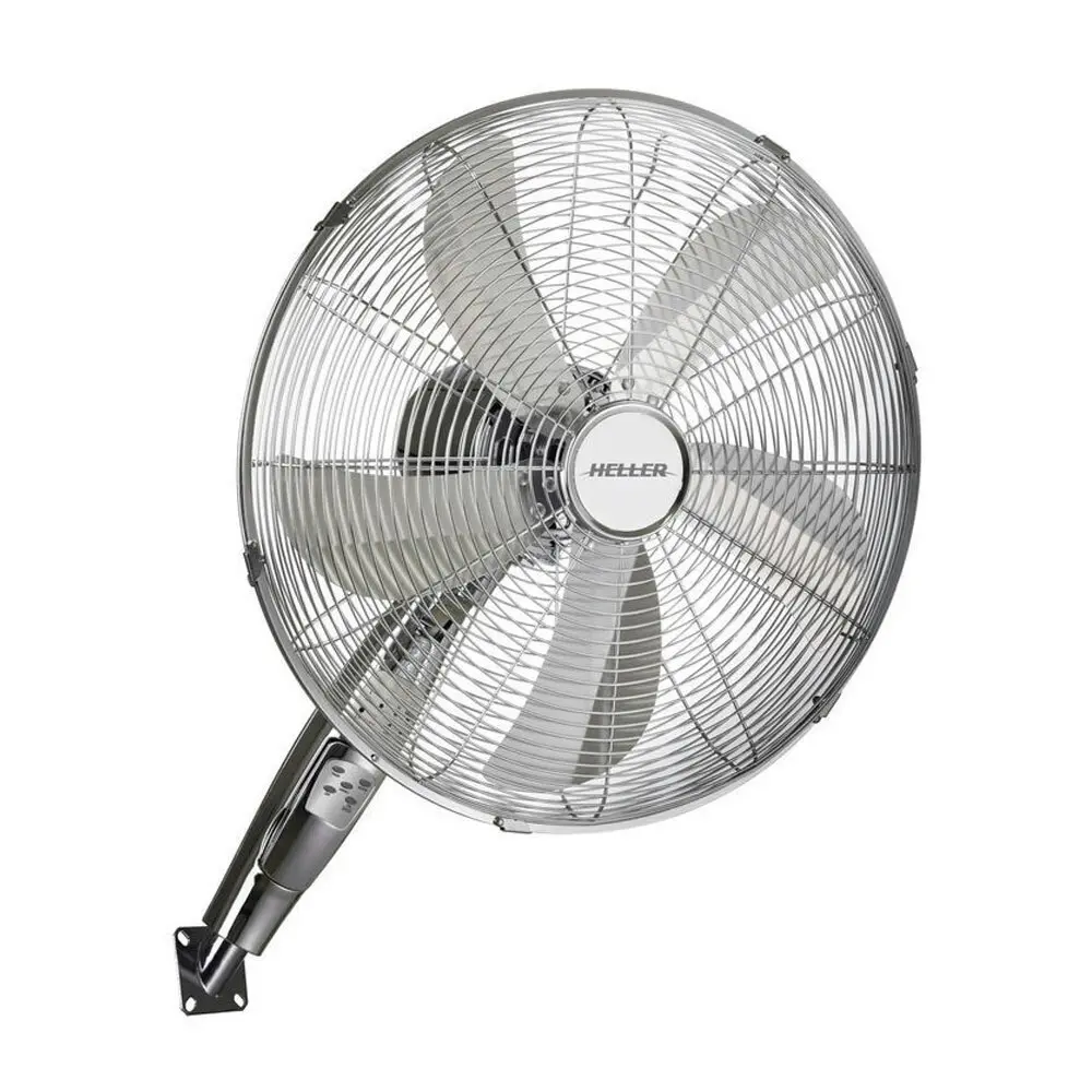 Heller 40cm Chrome Wall Mounted Fan 3 Speed Oscillating Tilt/Hanging w/ Remote