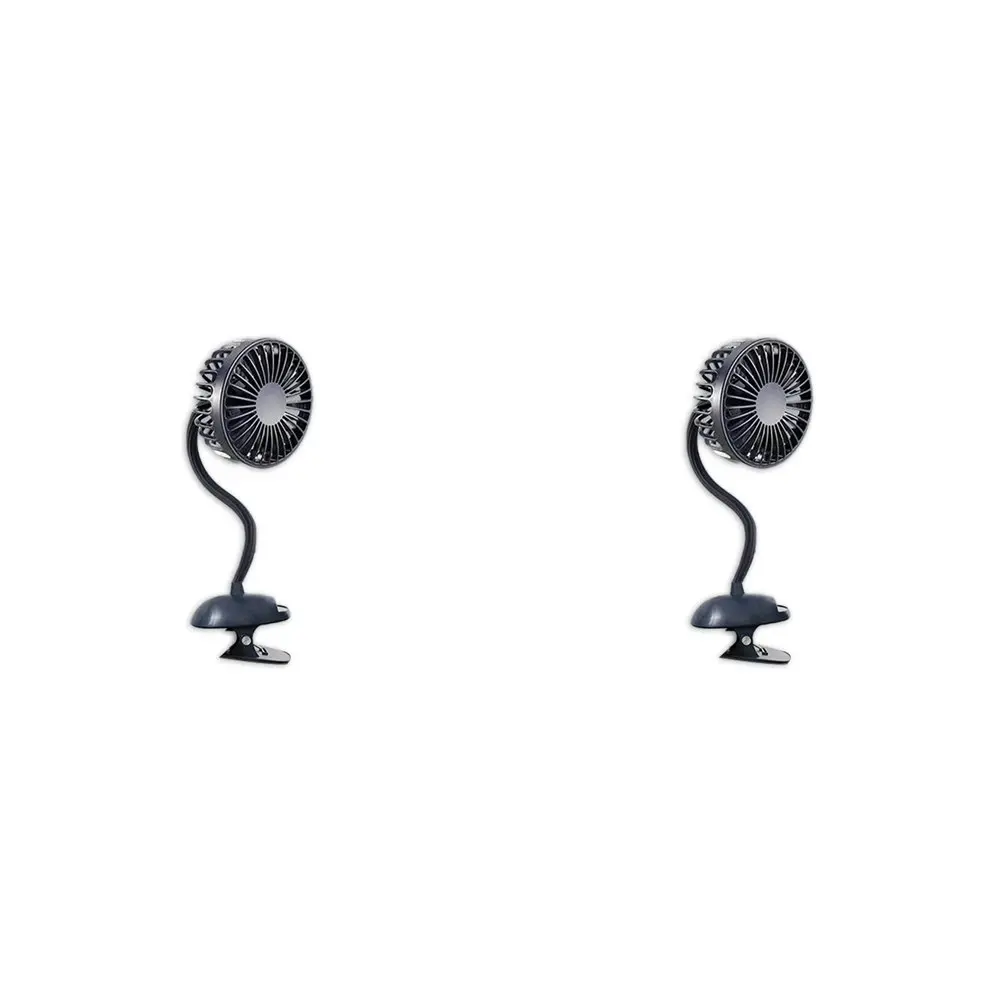 2x Koolmaxx Portable Flexible Clip Electric Rechargable Fan 37x10x12cm Black