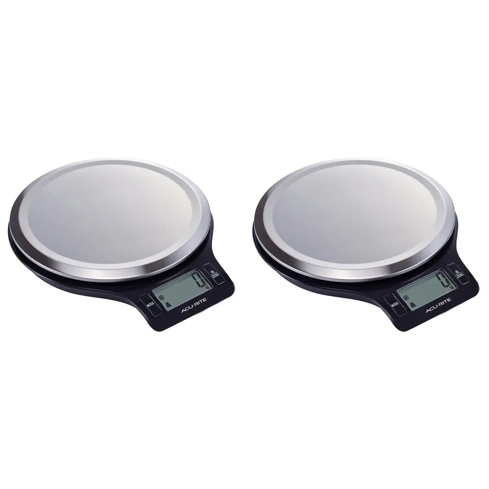 2x AcuRite Round Stainless Steel Digital Kitchen Scale Instrument 1g/5kg Black