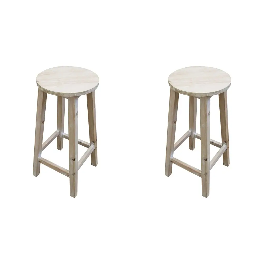 2x Palmy 66cm Fir Wood Round Stool Home Kitchen Decorative Furniture Natural