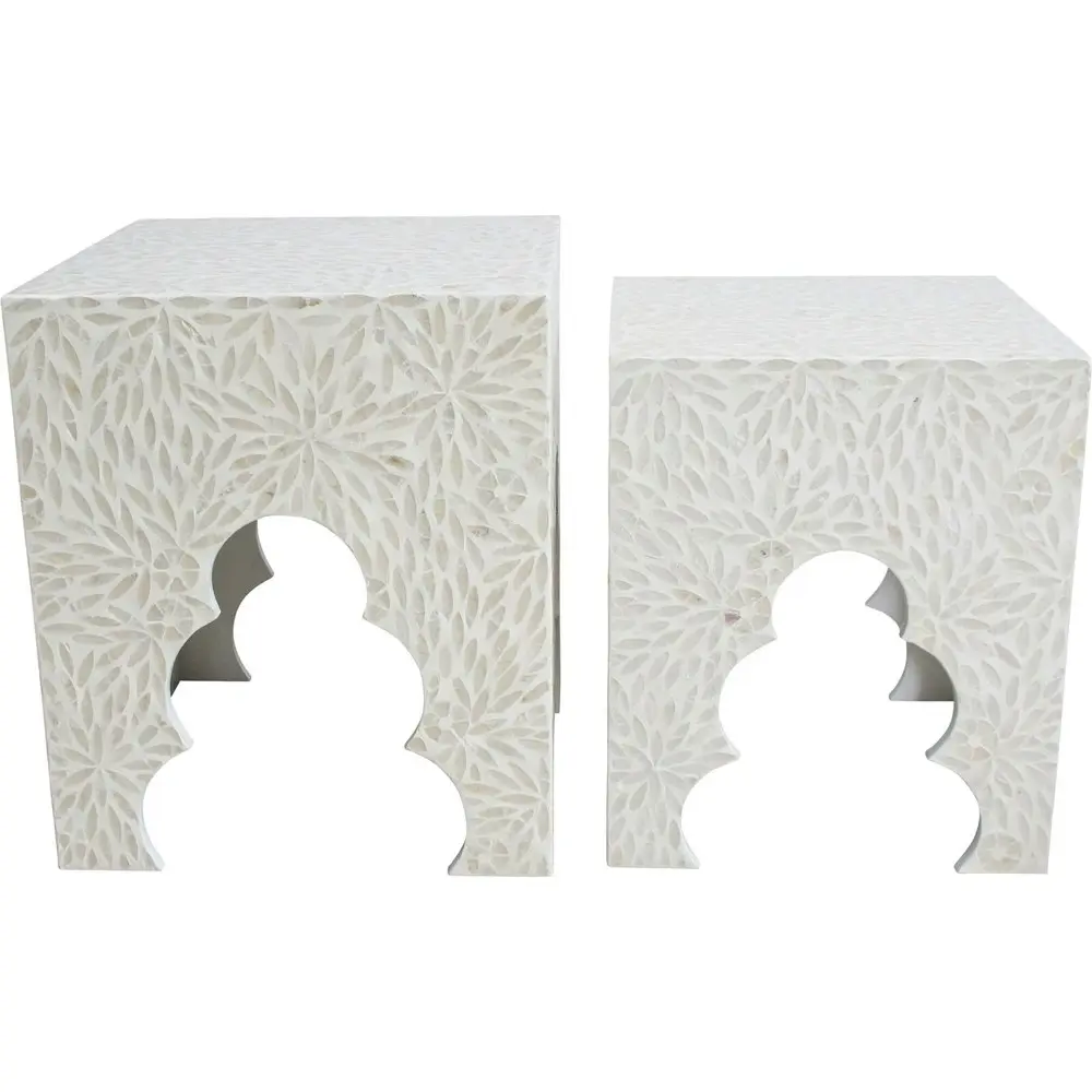 2pc LVD Capiz/MDF 40/35cm Side Table Nest Set Home Room Furniture Square WHT