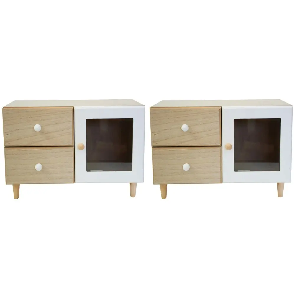 2PK LVD MDF/Glass Drawer Display Scandi Low Home Storage Decor/Organiser 30x21cm