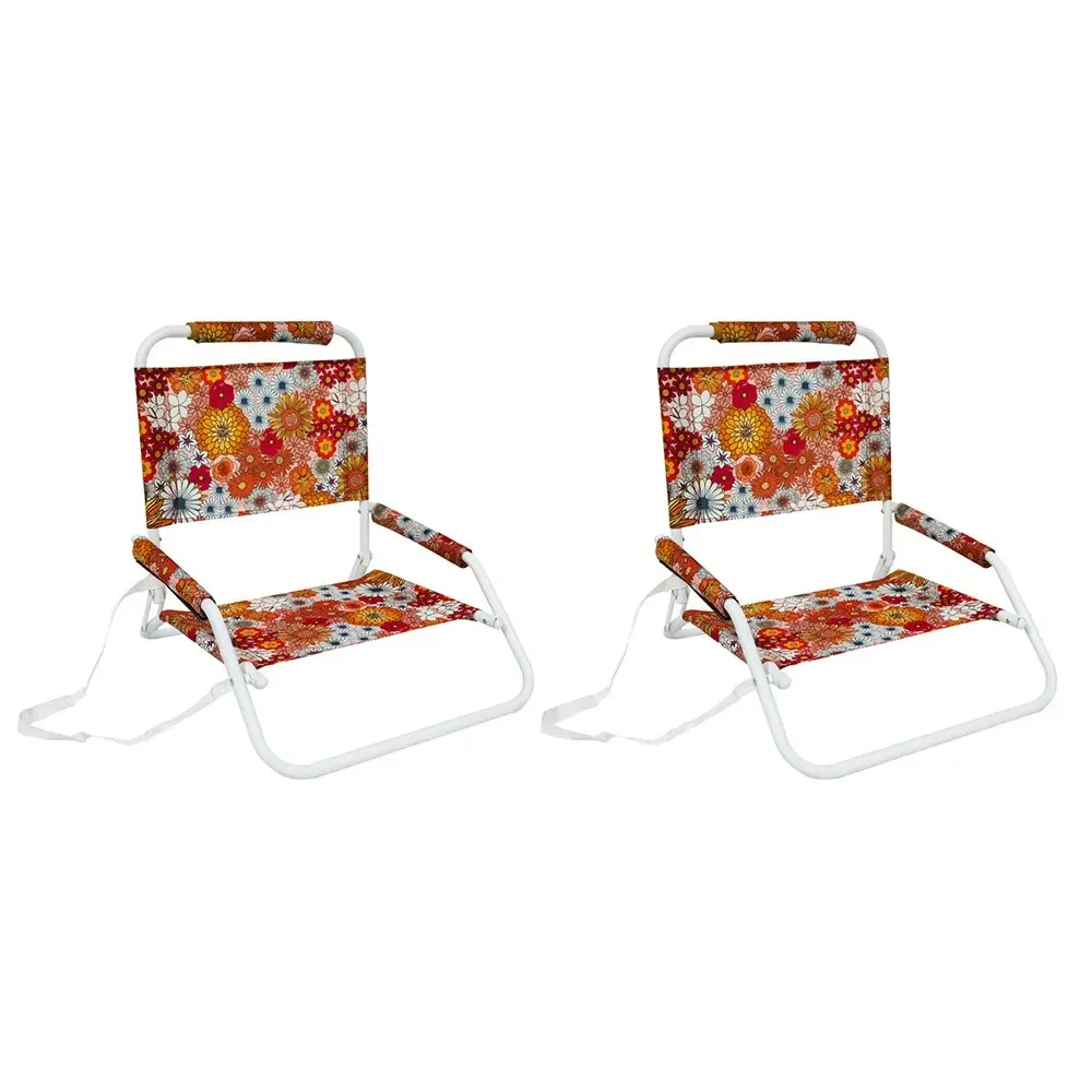 2x Good Vibes Beach Chair Foldable w/White Frame Retro Summer Print 60x58x50cm