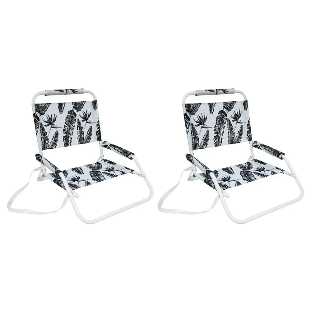 2x Good Vibes Beach Chair Foldable W White Frame Sorrento Palm Print 60x58x50cm