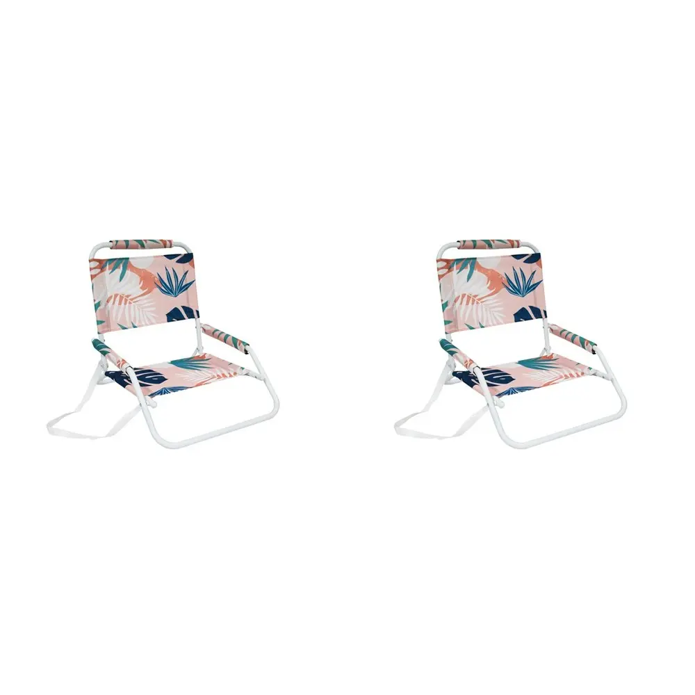 2x Good Vibes Beach Chair Foldable w/White Frame Blush Palm Print 60x58x50cm