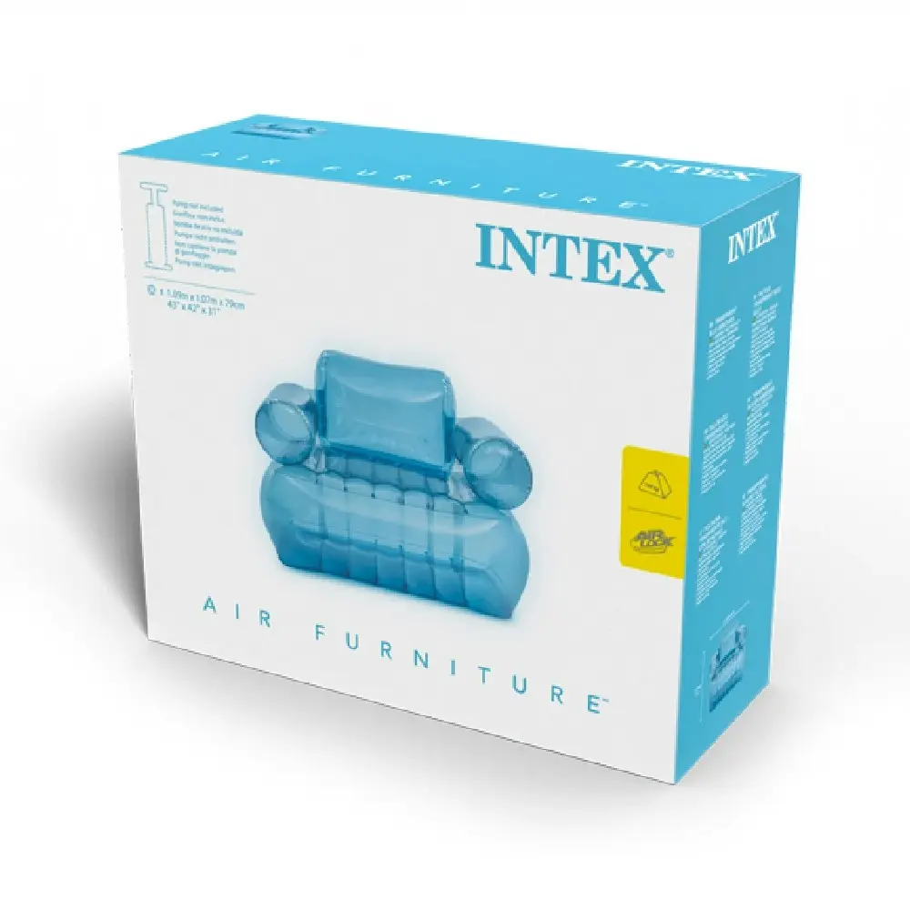 Intex Transparent BLU Armchair Inflatable Lounge Chair Indoor/Outdoor 109cm