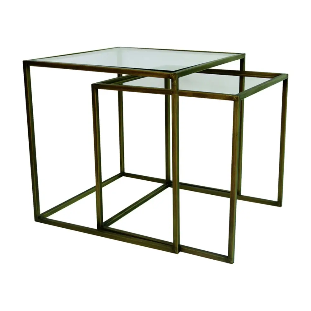 2pc Maine & Crawford Carter Minimal Metal Side Table Set Home Furniture Gold