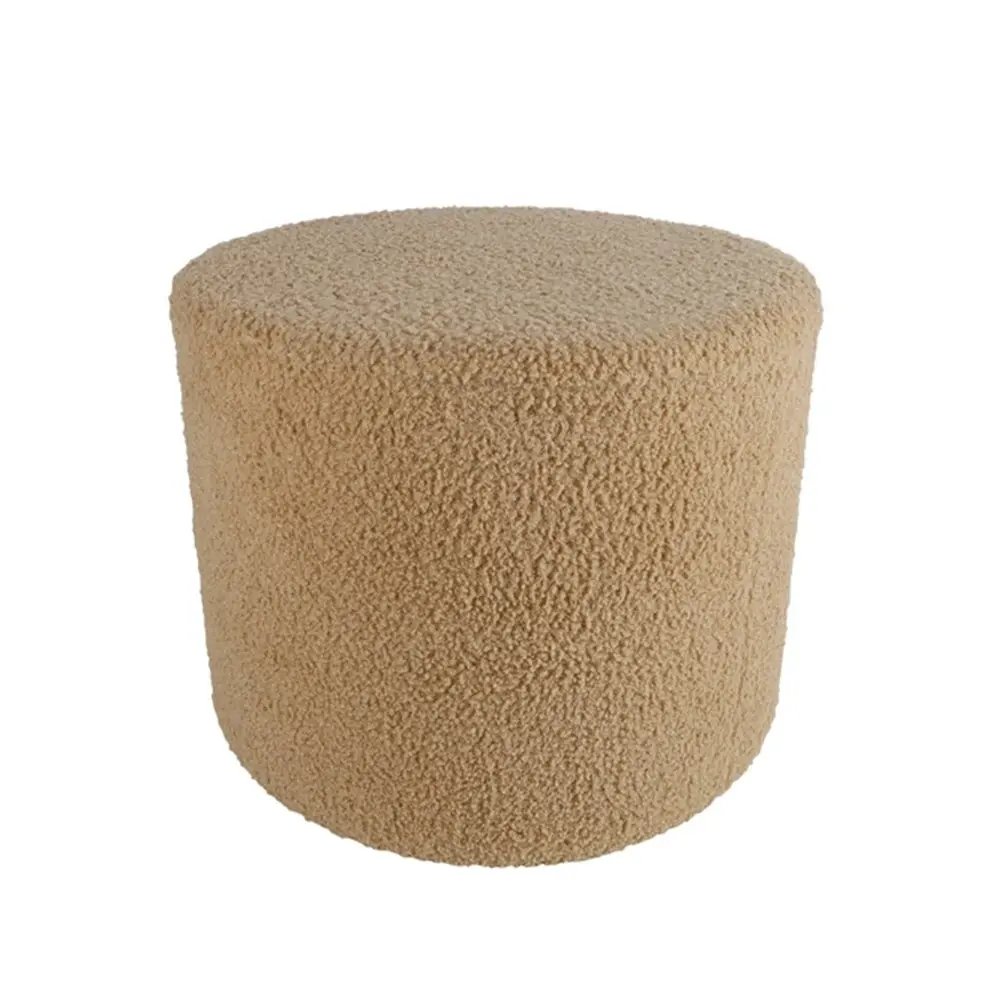 Maine & Crawford Talia 52cm Round Teddy Plush Foot Stool Pouf Seat Chair Beige