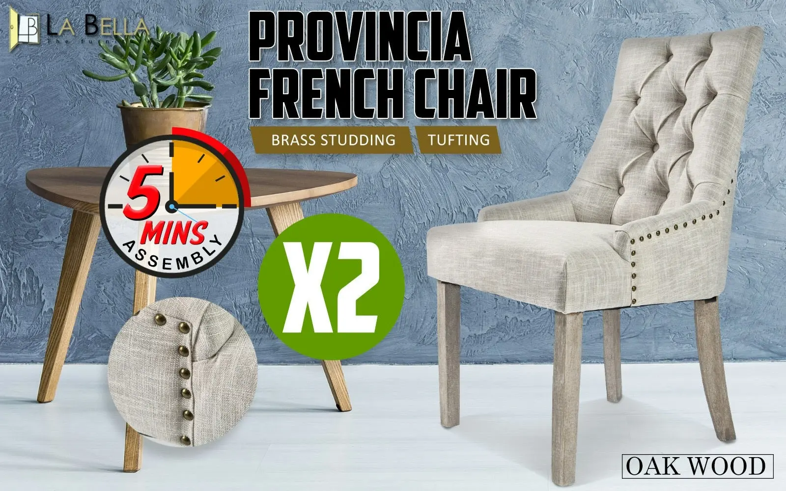 La Bella 2 Set Cream French Provincial Dining Chair Amour Oak Leg - One Size