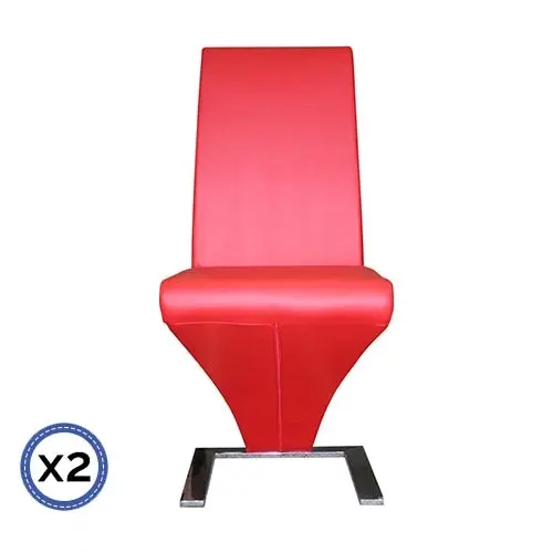 2X Z Shape Red Leatherette Dining Chairs With Stainless Base - Set Of 1