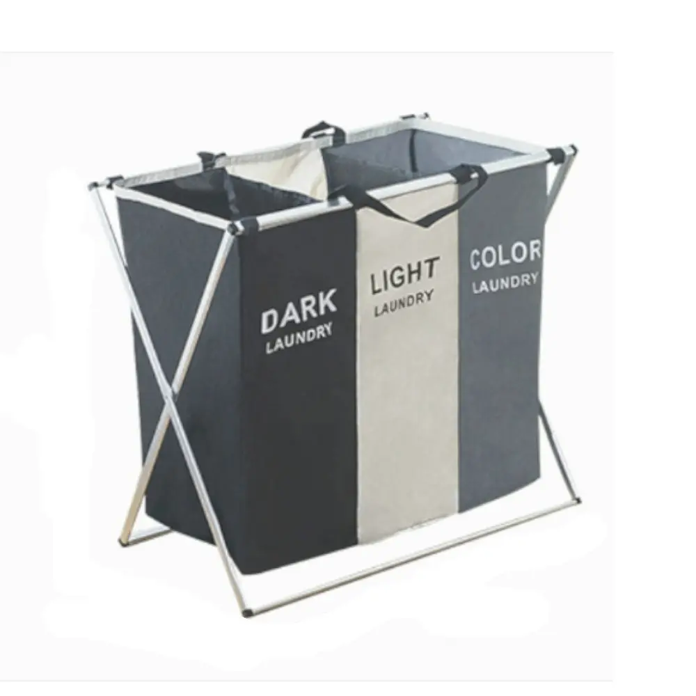 Foldable Divisional Storage Laundry Basket 3 Grid