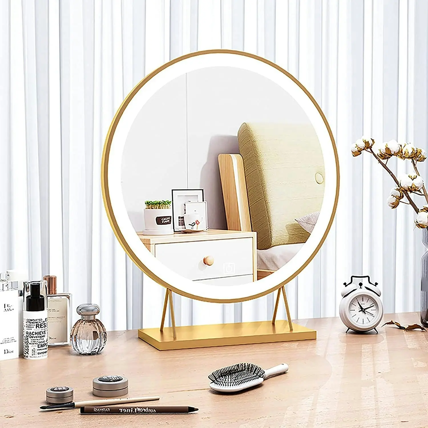 Touch Screen Table Desktop Led Light Vanity Mirror Makeup Round 40Cm