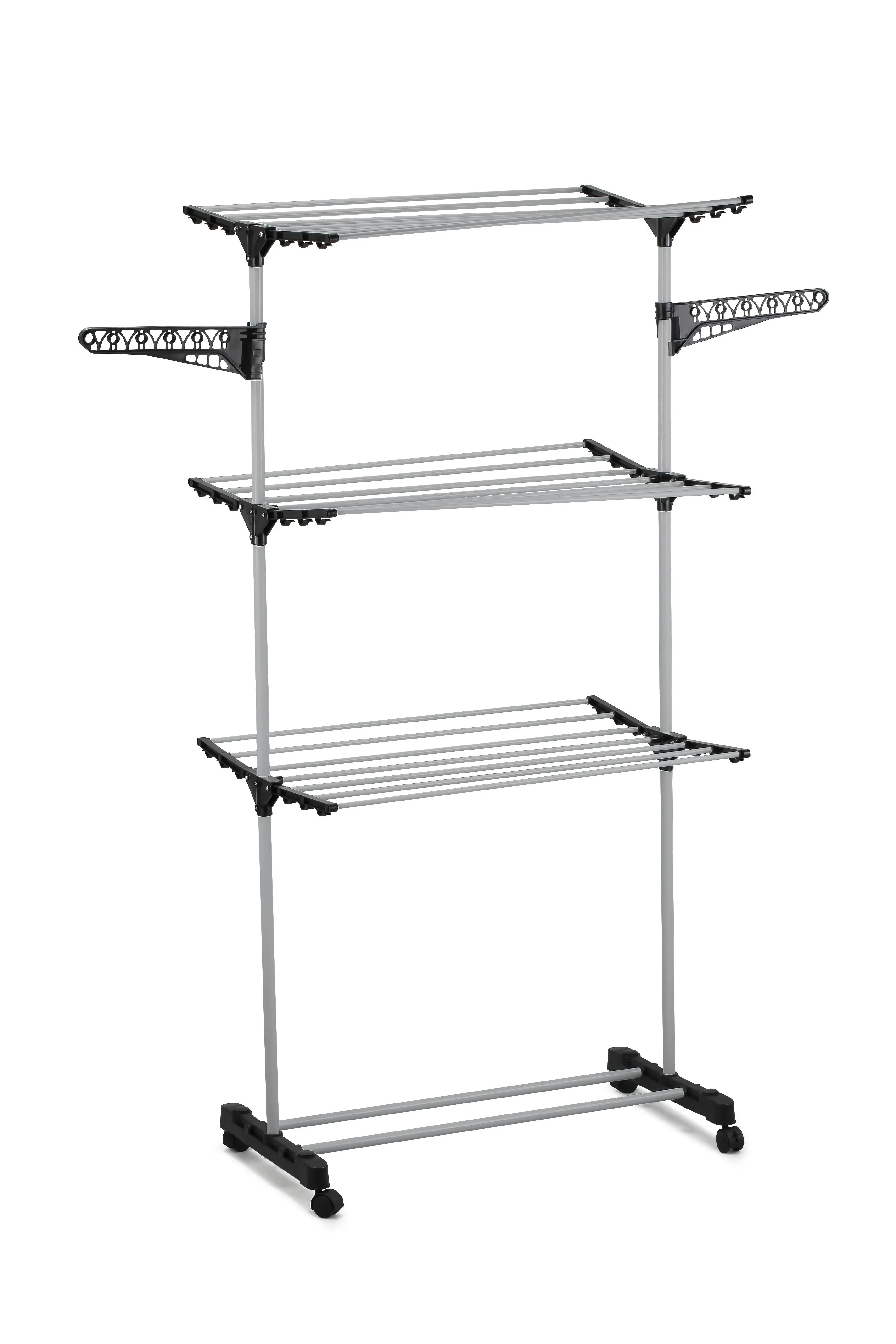 Folding 3 Tier Clothes Laundry Drying Rack With Stainless Steel Tubes For Indoor & Outdoor Home