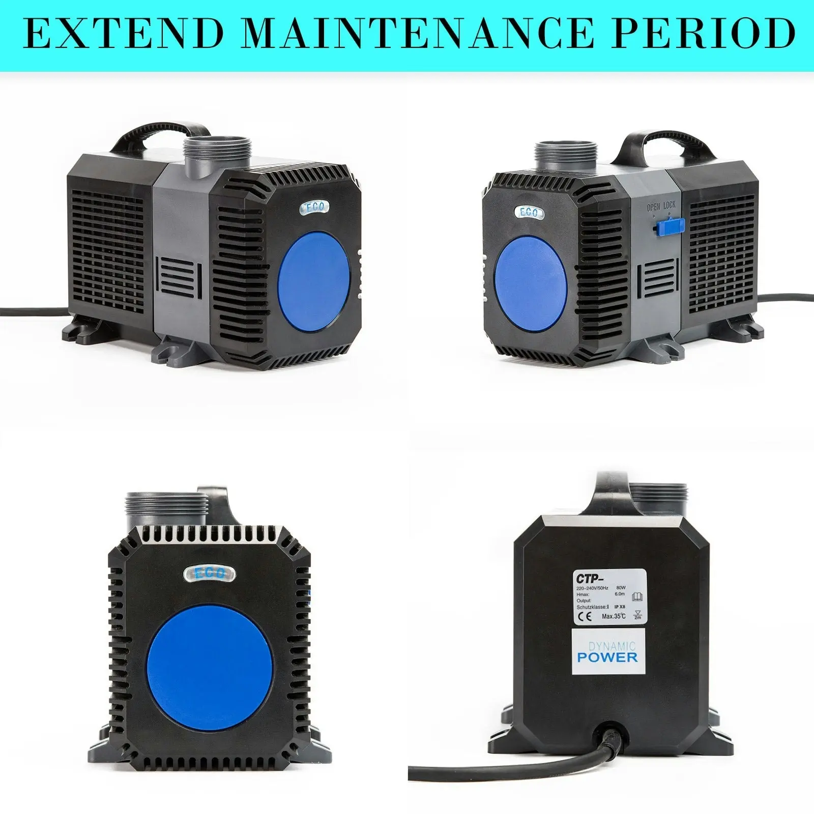 Dynamic Power Aquarium Submersible Pond Water Pump 16000L/H - One Size