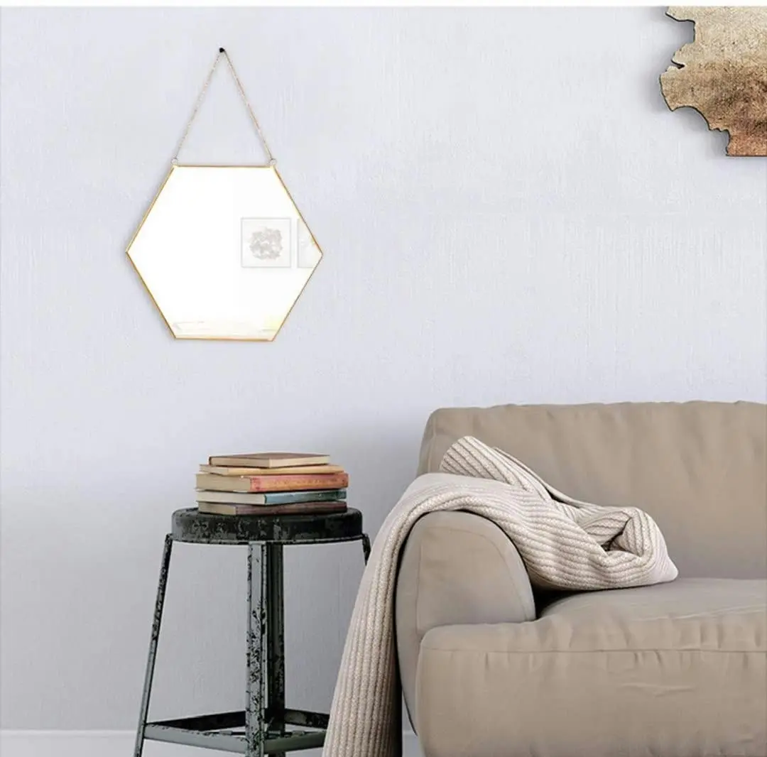 Hexagon Hanging Wall Mirror Decor (Gold Color) - One Size