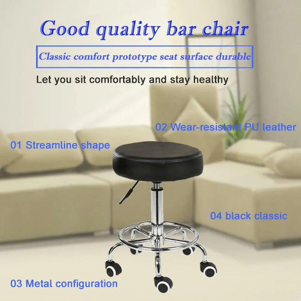 Salon Chair Bar Swivel Stool Office Roller Wheels Portable Height Adjust Leather Bs8401