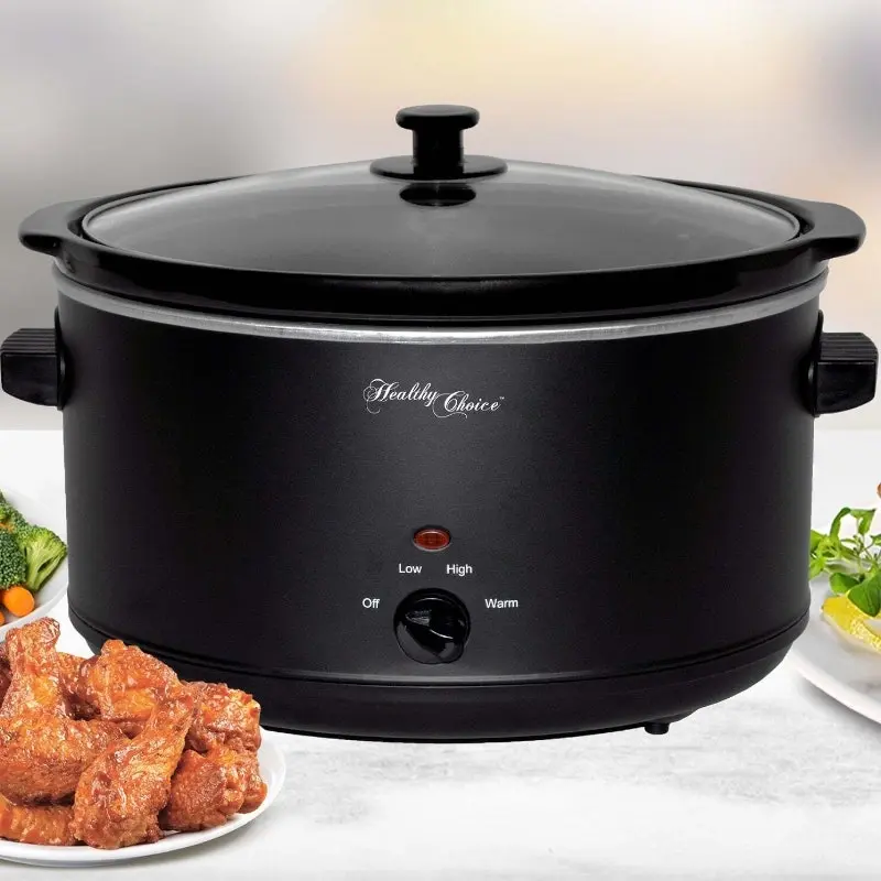 8L Slow Cooker (Black) Large Capacity Ceramic Pot, 300W - One Size